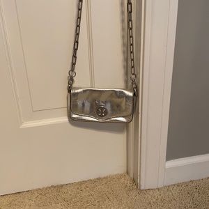Tory Burch silver cross body purse